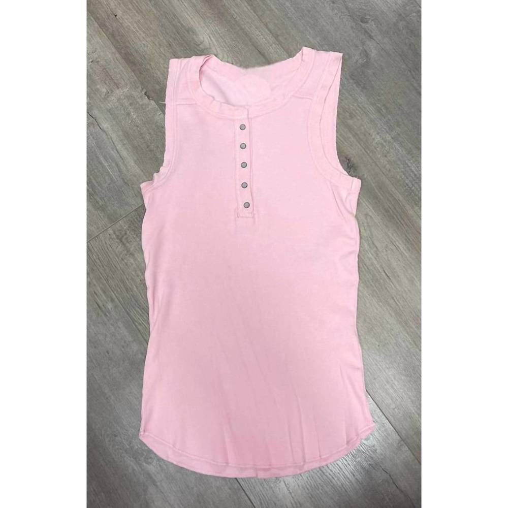 NEW CROWN JEWEL women's henley crew tank in blush